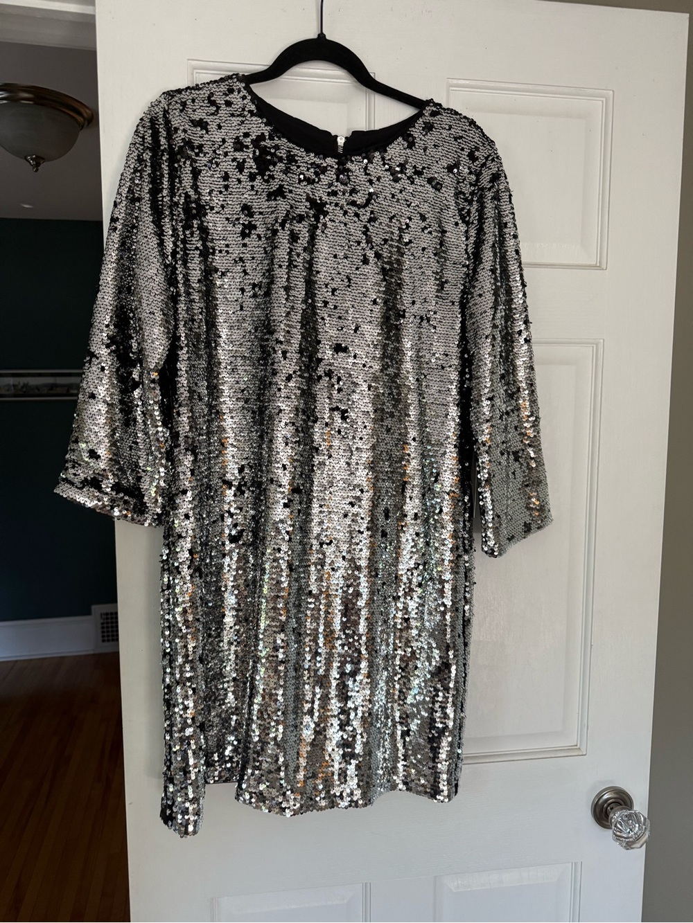 Lulu's Silver Sequin Long Sleeve Shift Dress